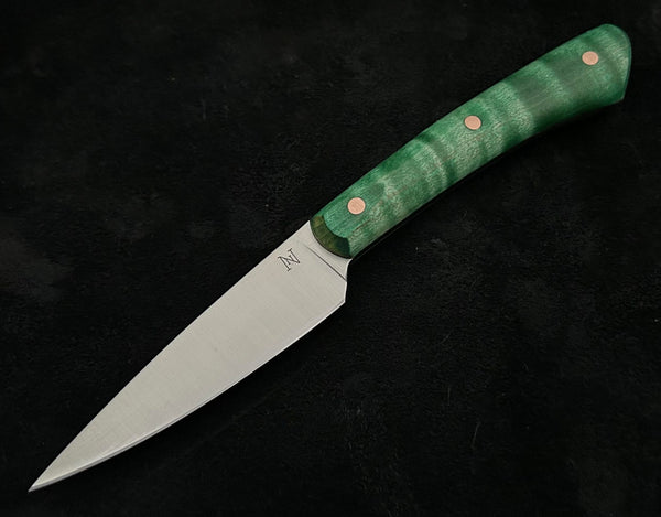 Nicholas Nichols Large Paring Knife with Green Maple Handles, Copper Pins and Nitro-V