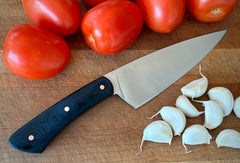 Nicholas Nichols 6" Chef Knife with Black Micarta Handles, Copper Pins and Nitro-V Steel - USA MB