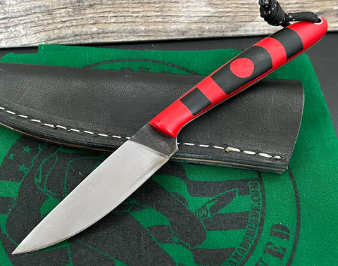 T.M. Custom Knives Bird and Trout Knife Bullseye Red/Black Handles and O1 - USA MB