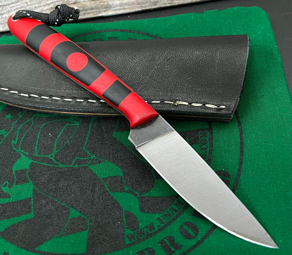T.M. Custom Knives Bird and Trout Knife Bullseye Red/Black Handles and