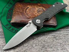 Sothern Grind Spider Monkey Carbon Fiber Scales Tumbled Satin Drop Point S35VN Blade - USA MB